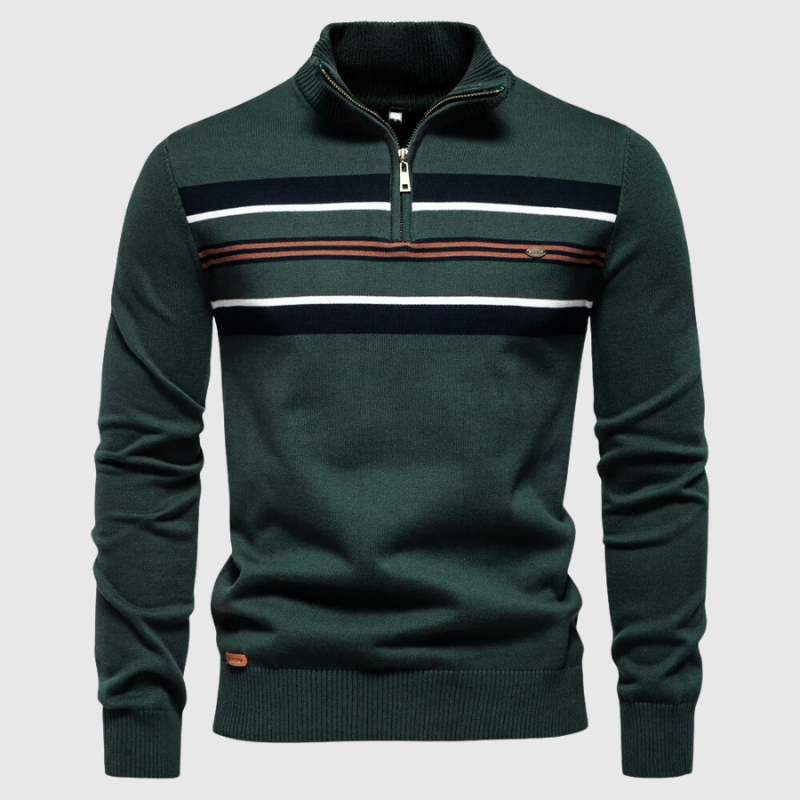 Men's Classic Quarter Zip Striped Knit Sweater
