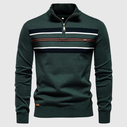 Men's Classic Quarter Zip Striped Knit Sweater