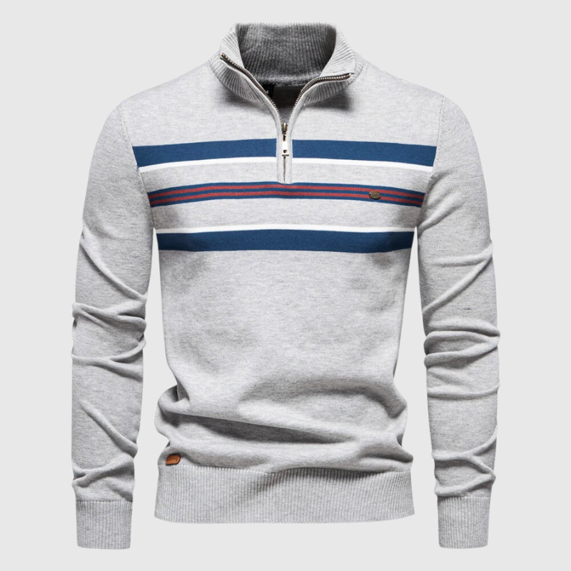Men's Classic Quarter Zip Striped Knit Sweater