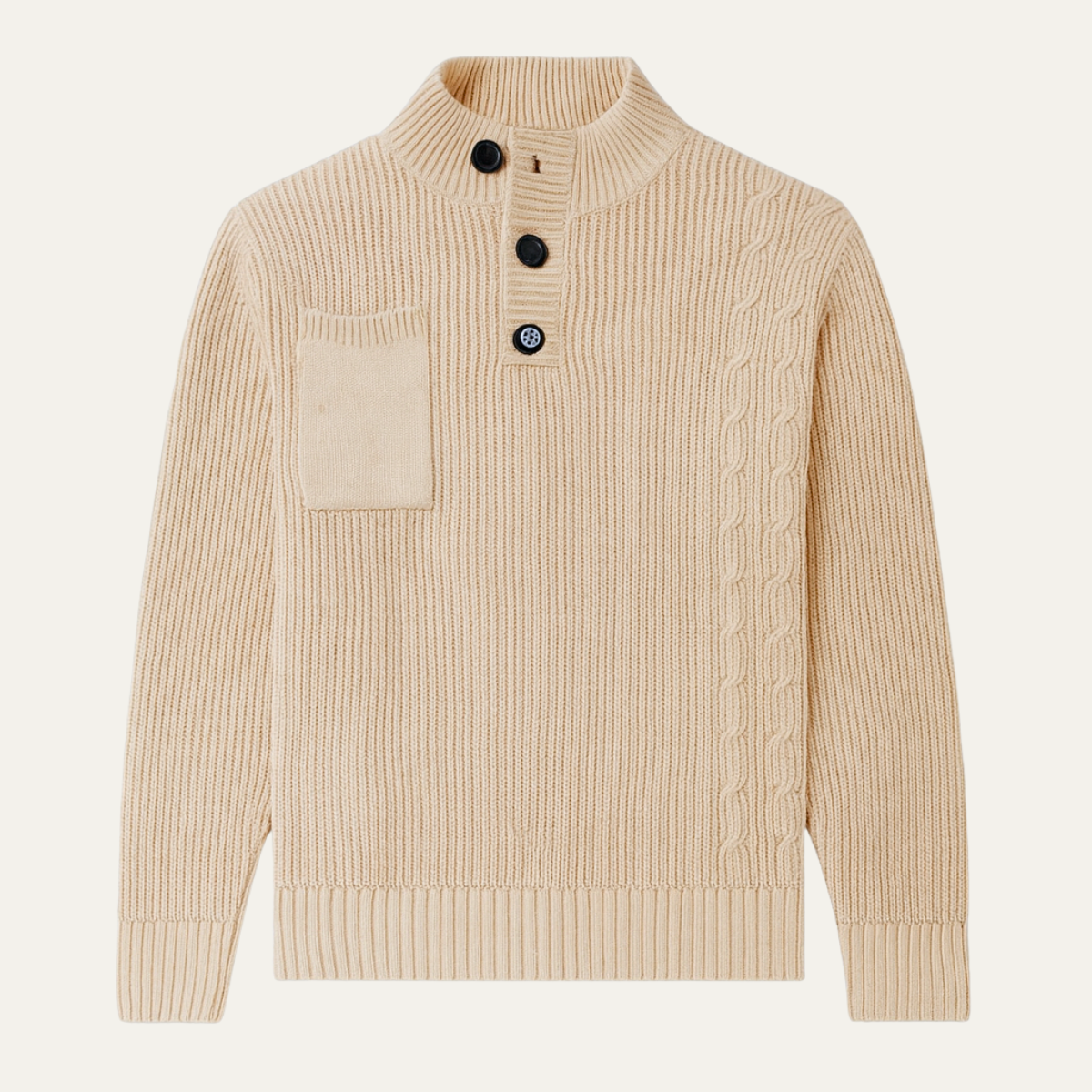 Warm Crew Neck Men's Knit Sweater with Buttons - OutfitLondon