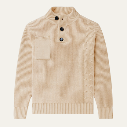 Warm Crew Neck Men's Knit Sweater with Buttons - OutfitLondon