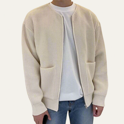 Men's Casual Crew Neck Zip Sweater - OutfitLondon