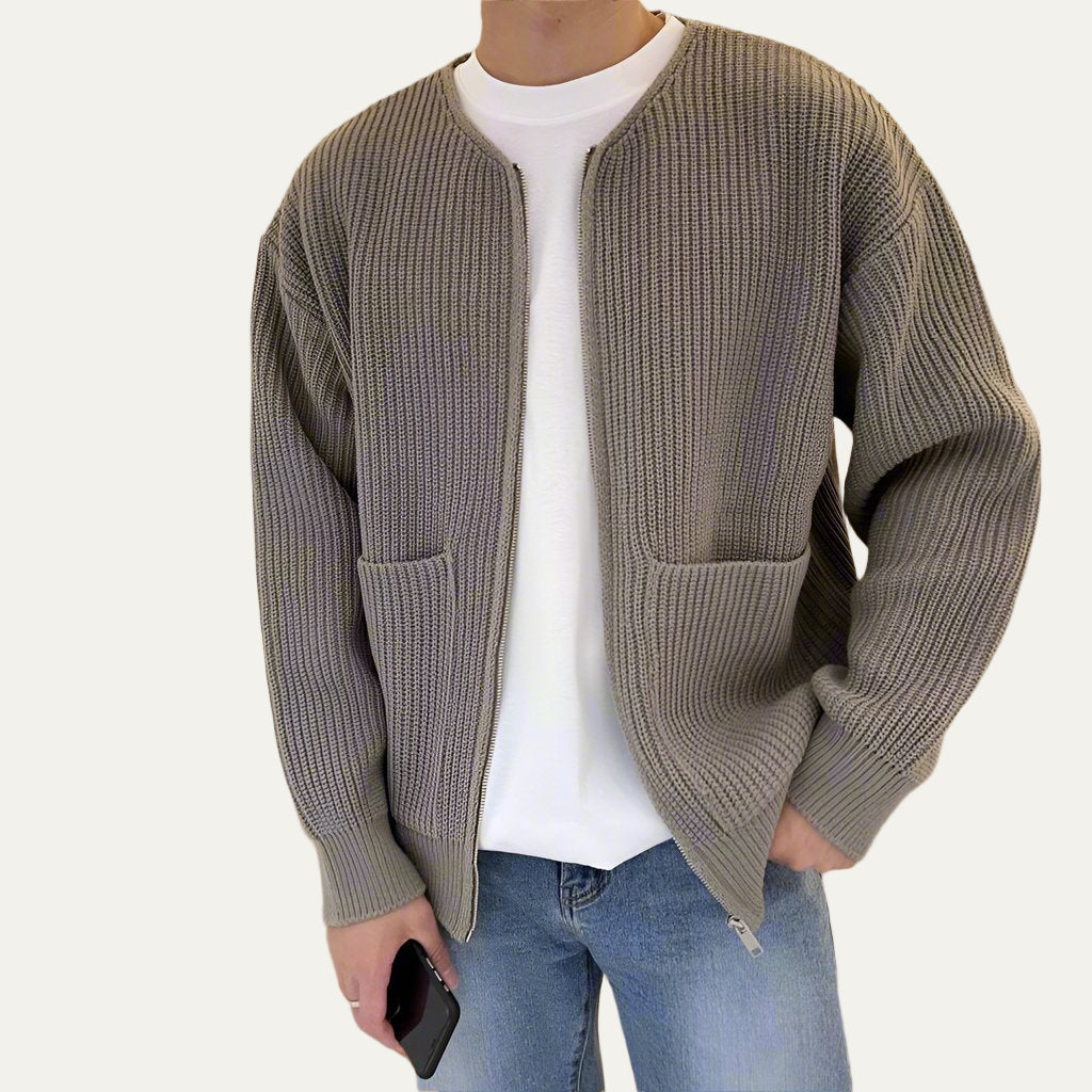 Men's Casual Crew Neck Zip Sweater