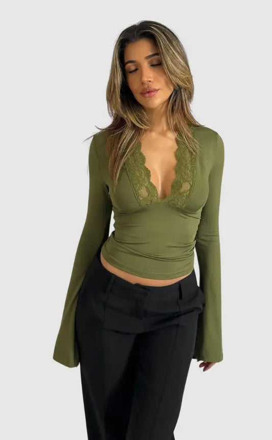 Women's V-Neck Lace - OutfitLondon