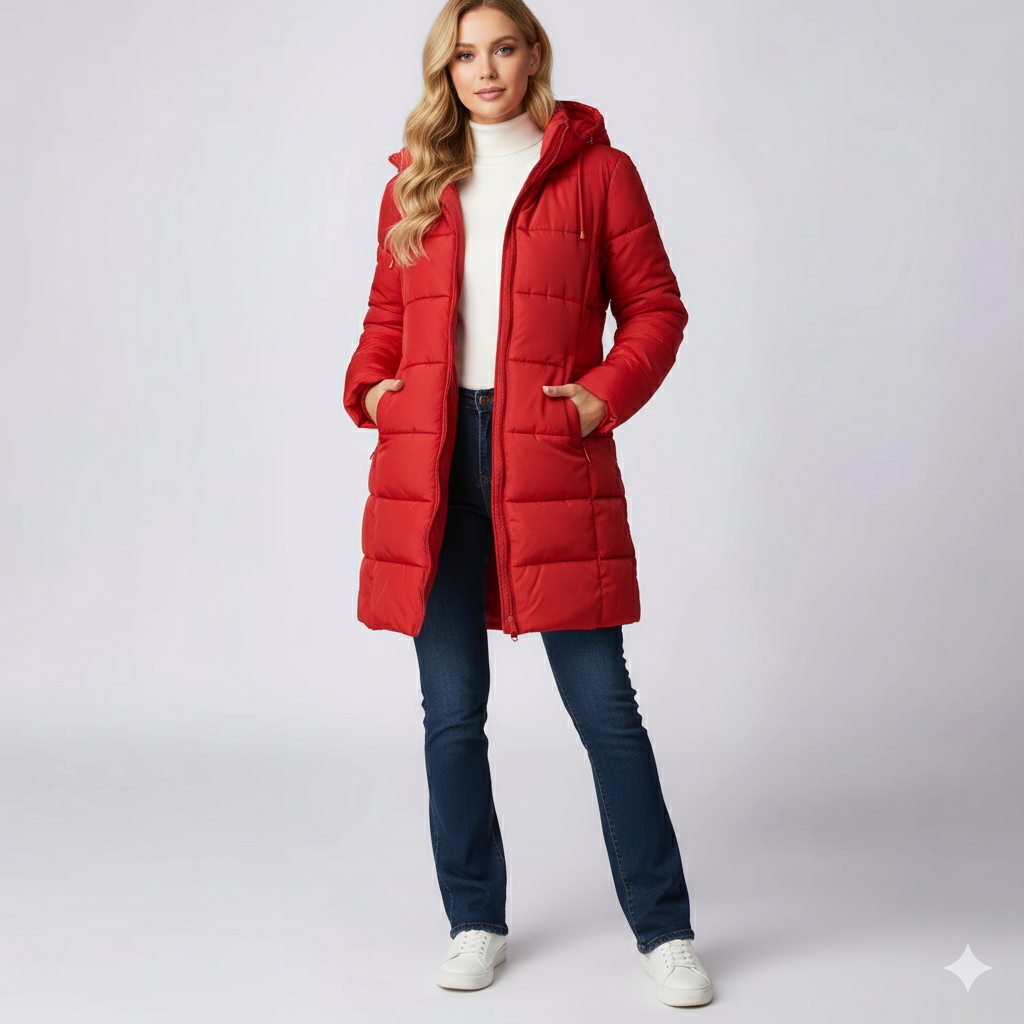 Warm Women's Long Down Filled Quilted Parka Coat - OutfitLondon