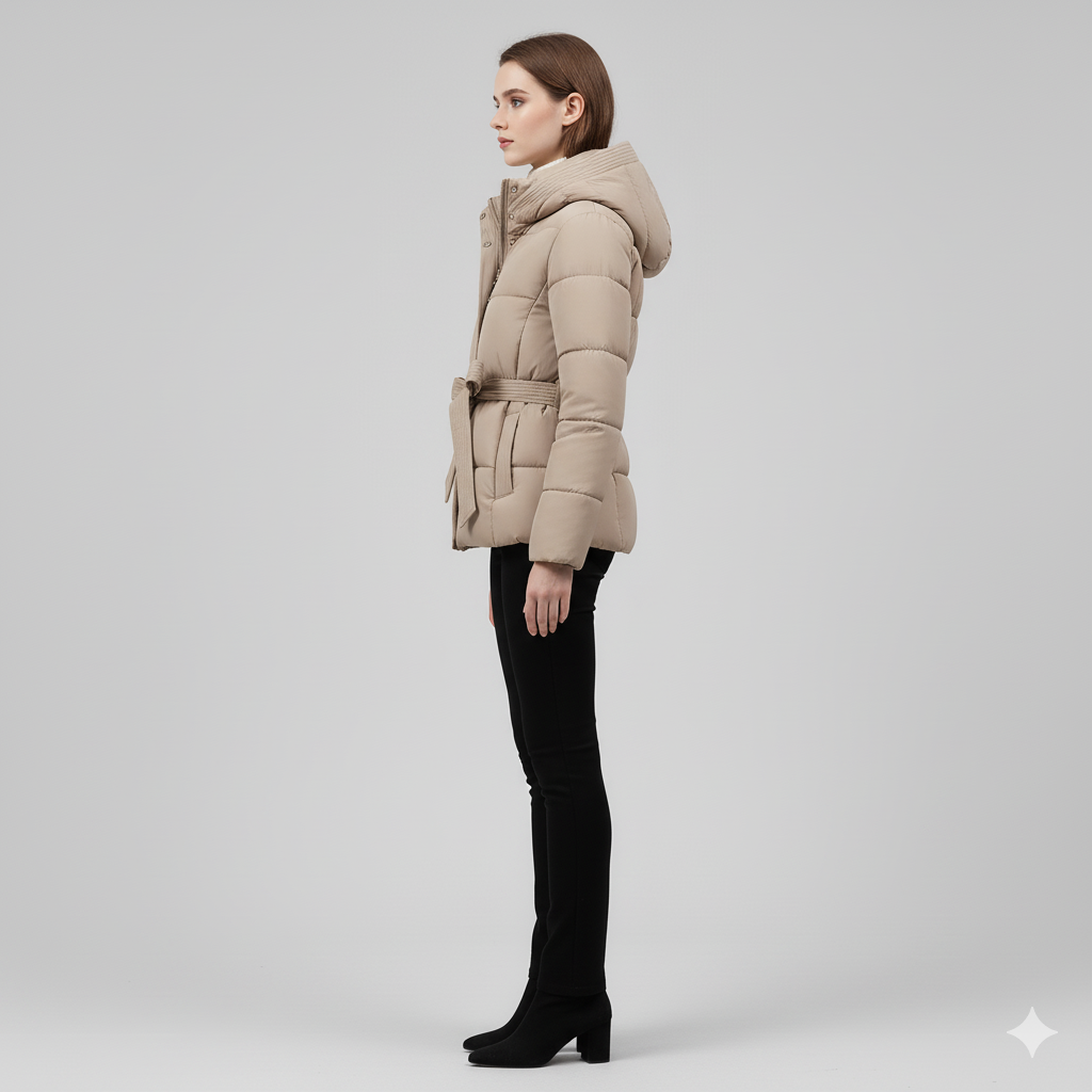 Warm Belted Puffer Coat for Women