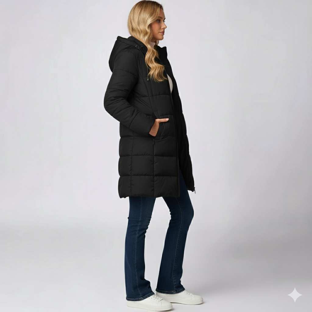 Warm Women's Long Down Filled Quilted Parka Coat