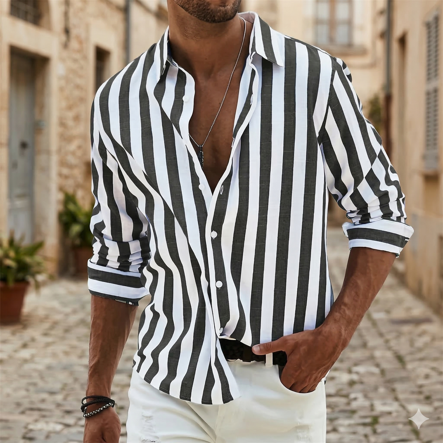 Classic Slim Fit Striped Summer Dress Shirt - OutfitLondon