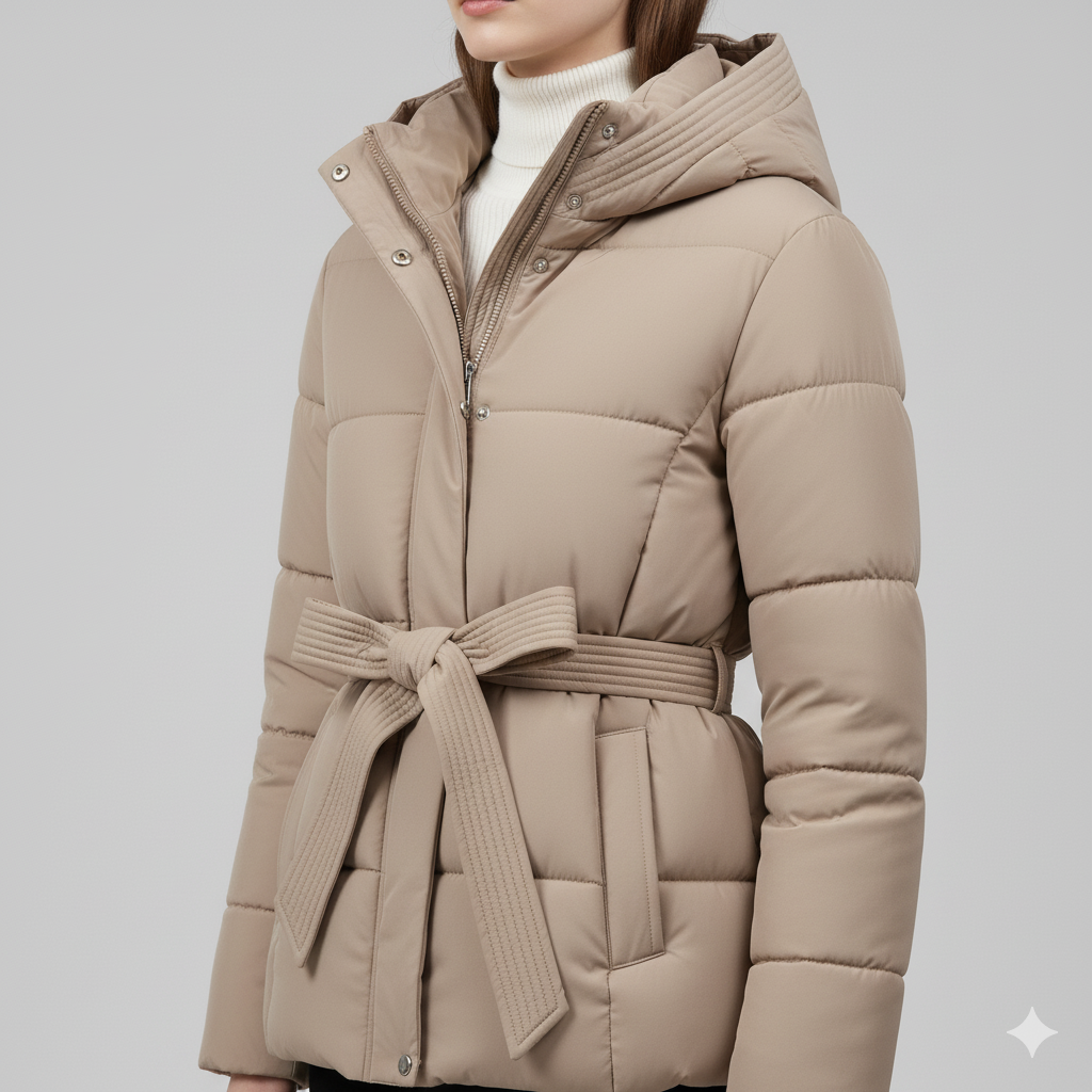 Warm Belted Puffer Coat for Women