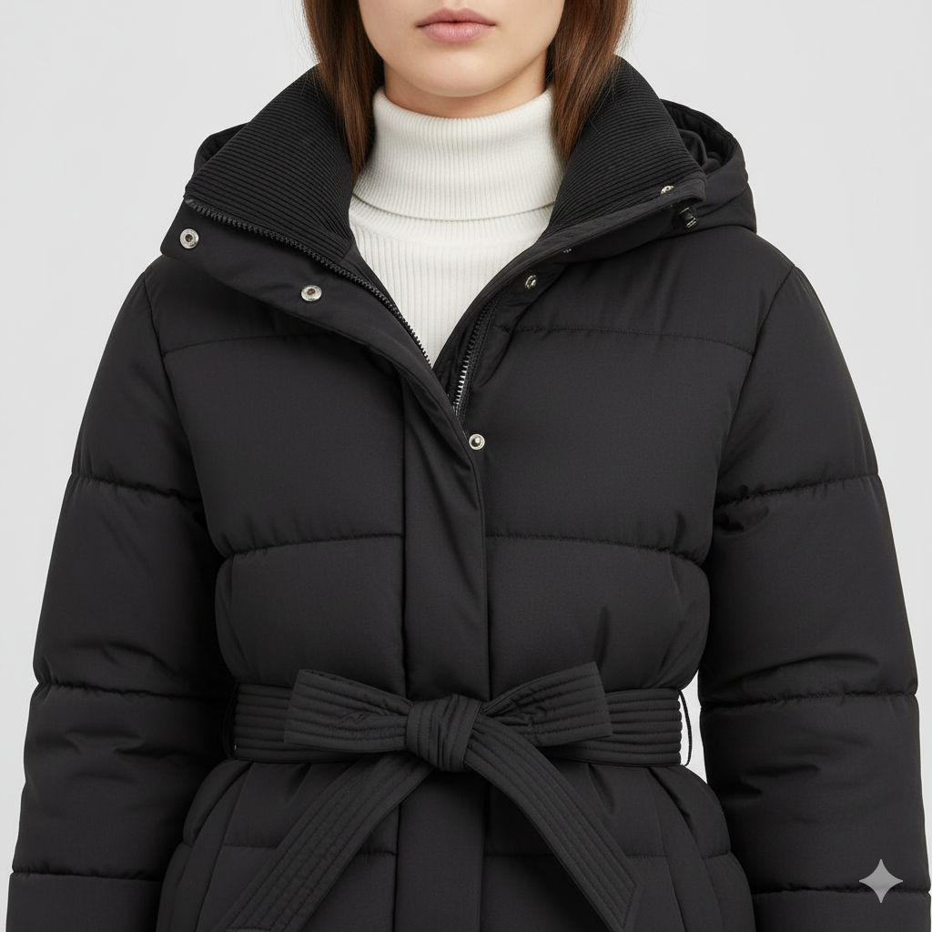 Warm Belted Puffer Coat for Women