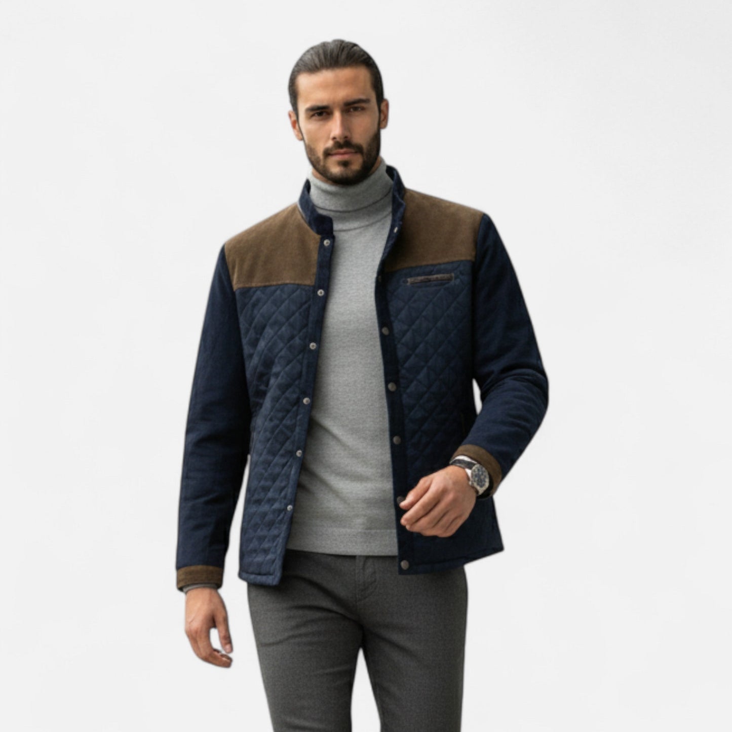 Men's Fitted Patch Leather Biker Jacket - OutfitLondon