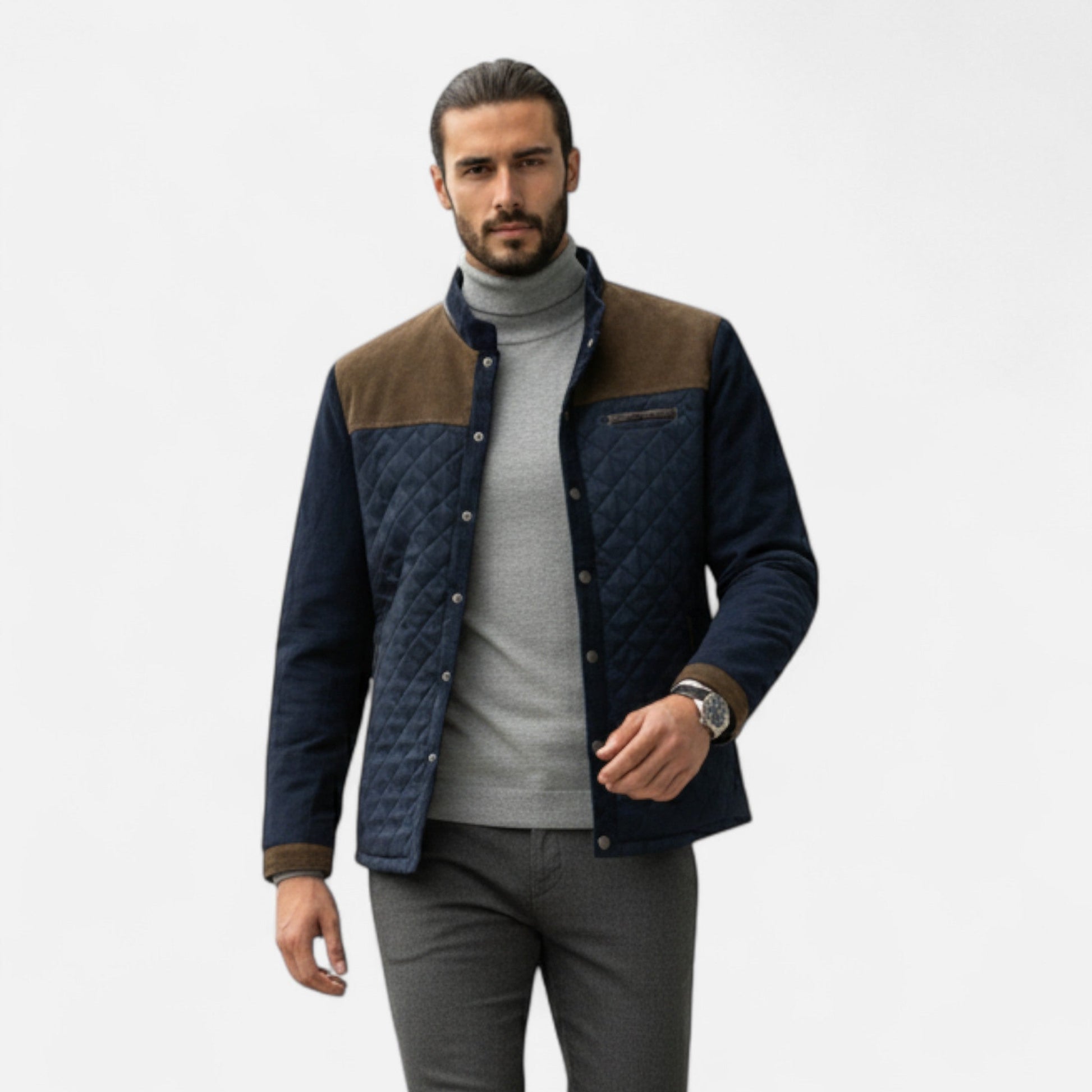 Men's Fitted Patch Leather Biker Jacket - OutfitLondon