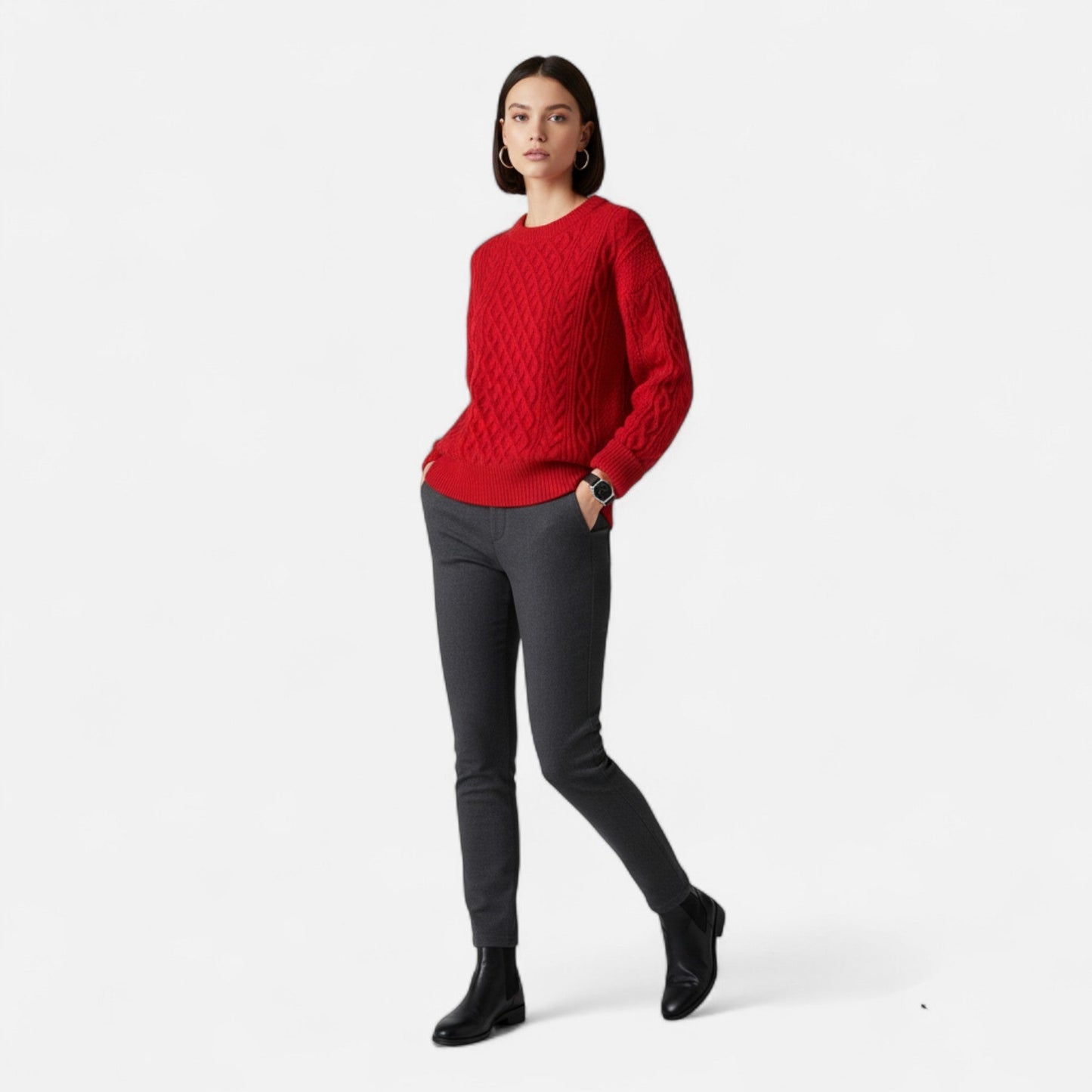 Soft Women's Cable Knit Crew Neck Sweater