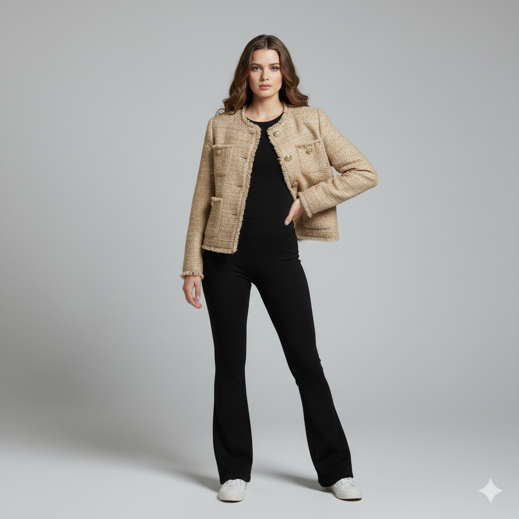 Classic Short Tweed Winter Jacket for Women - OutfitLondon