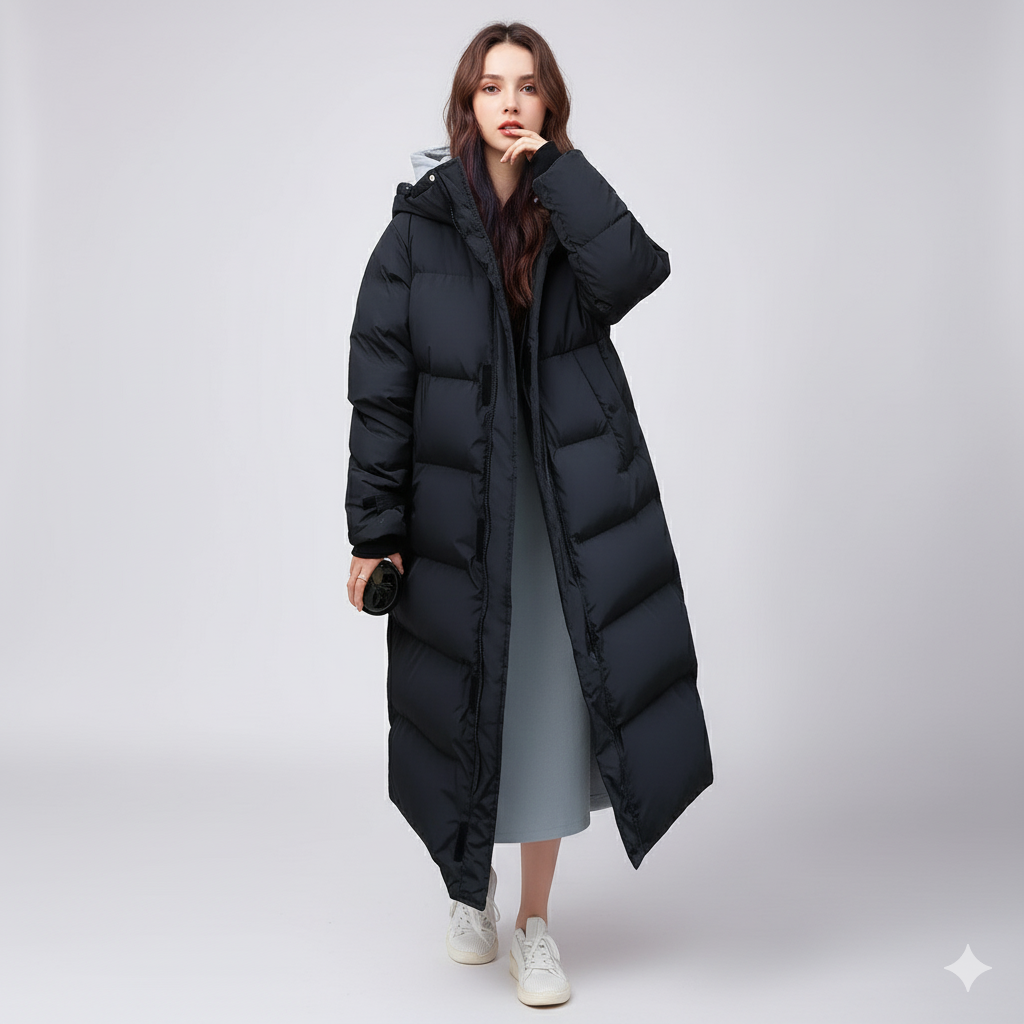Warm Women's Puffer Coat with Pockets Long Parka - OutfitLondon