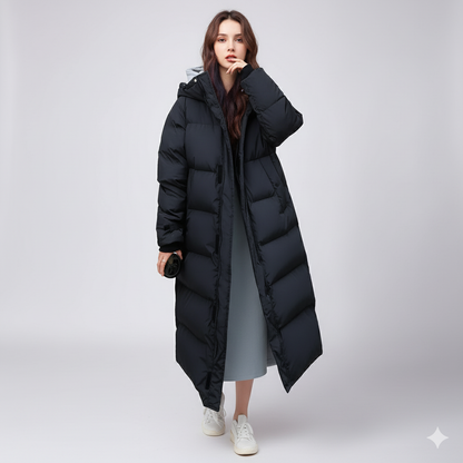Warm Women's Puffer Coat with Pockets Long Parka - OutfitLondon