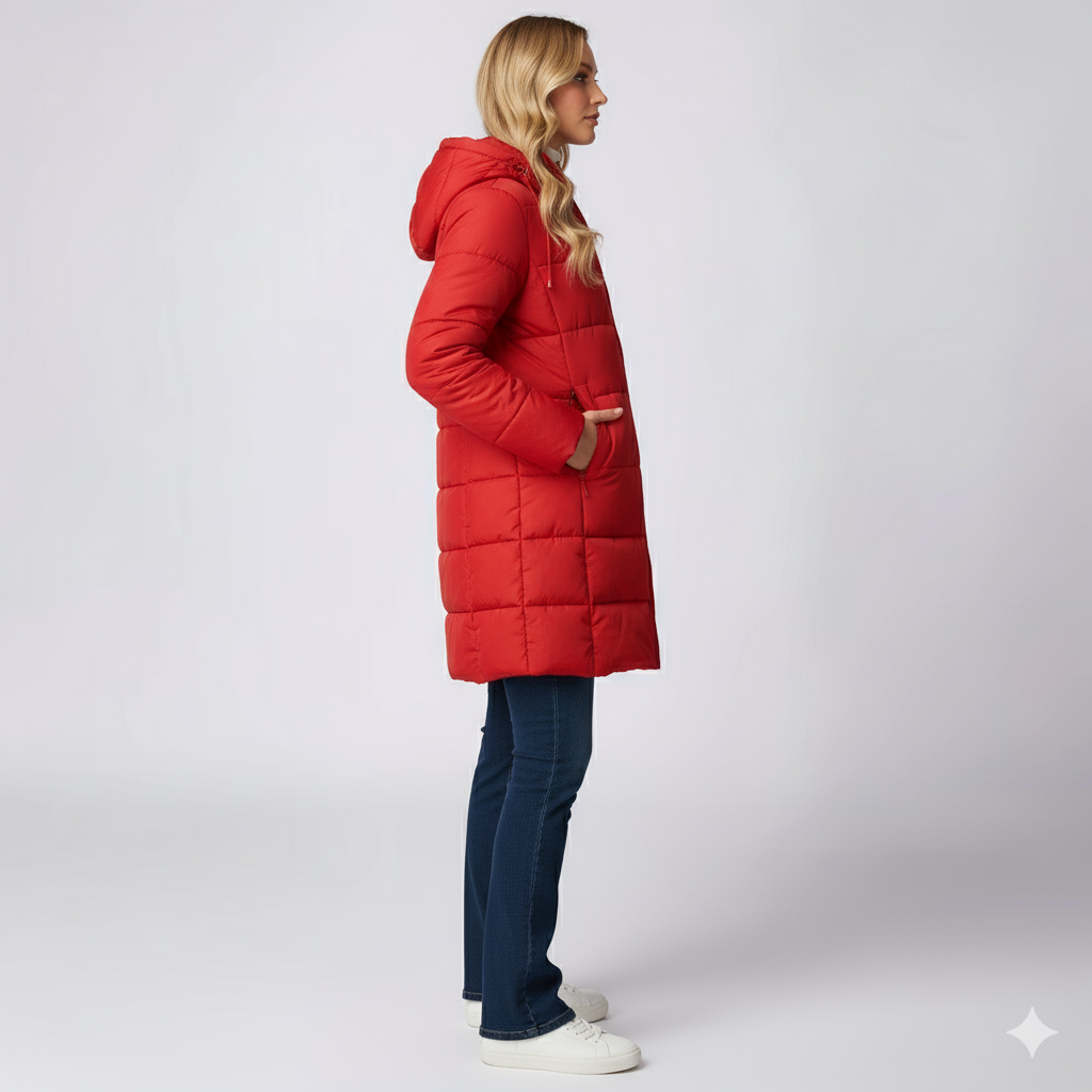 Warm Women's Long Down Filled Quilted Parka Coat