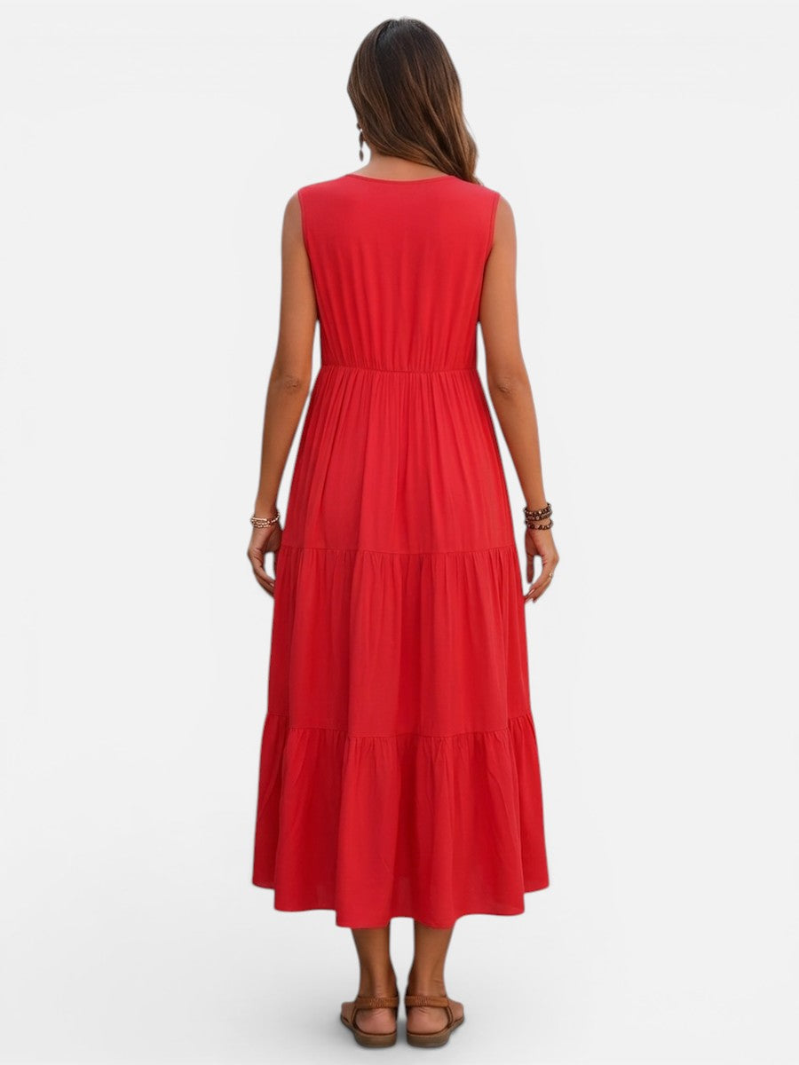 Women's Elegant V-Neck Tiered Maxi Dress