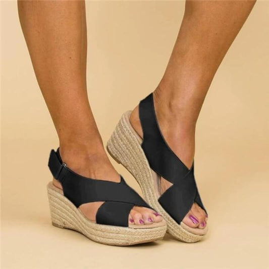 Comfortable Heeled Sandals with Crossing Straps - OutfitLondon