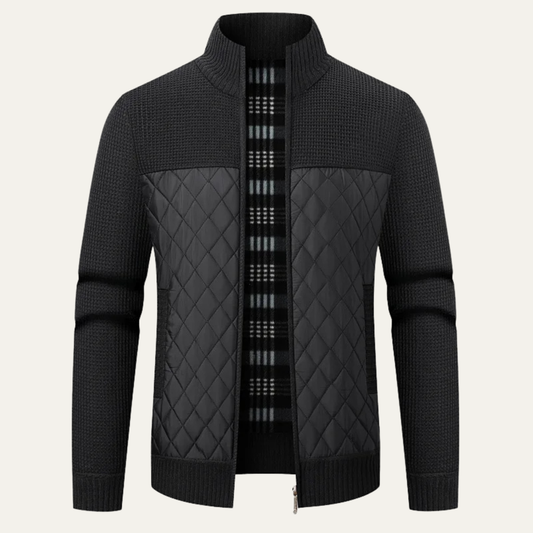 Men's Black Thermal Puffer Zip Jacket - OutfitLondon