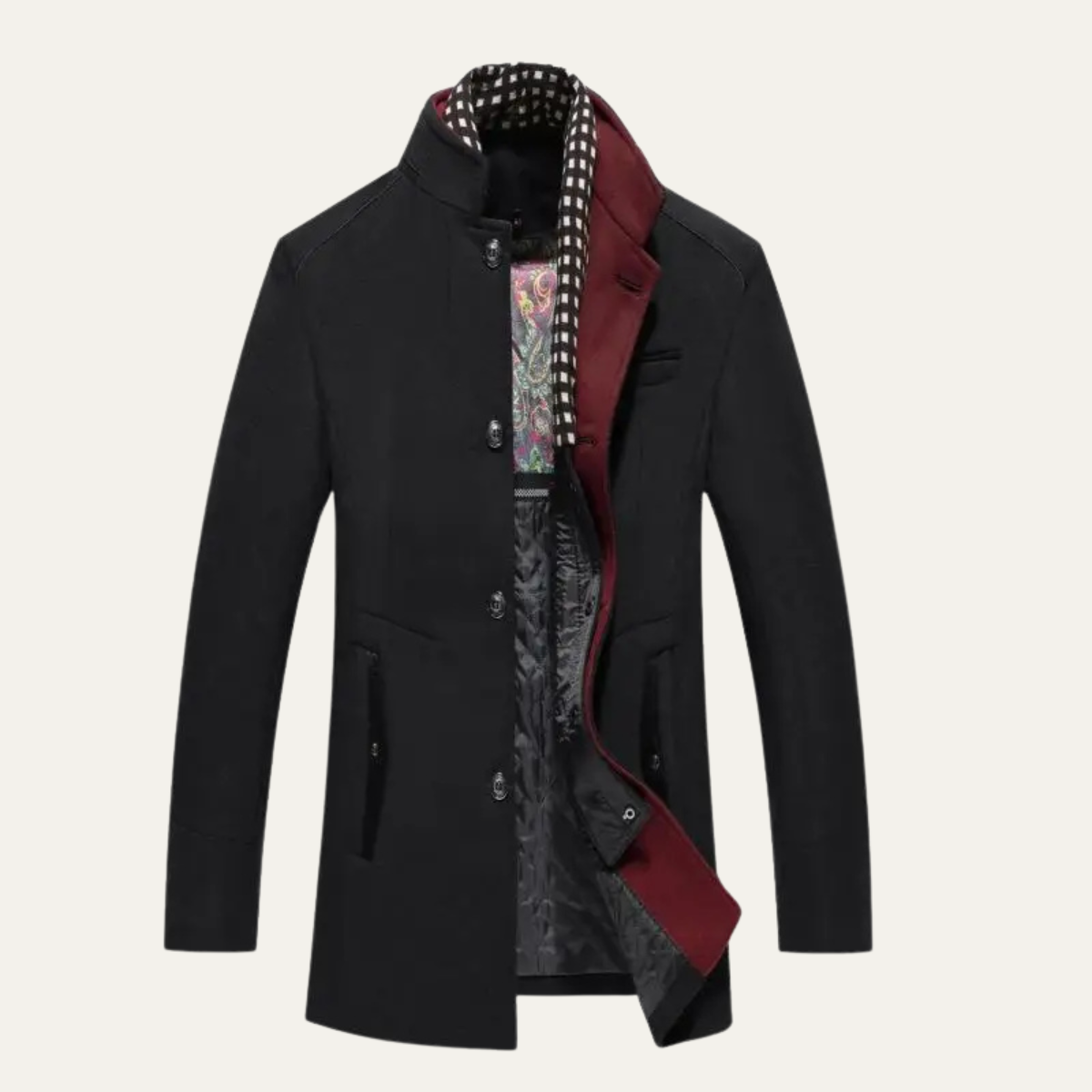 Classic Men's Wool Overcoat with Smart Collar