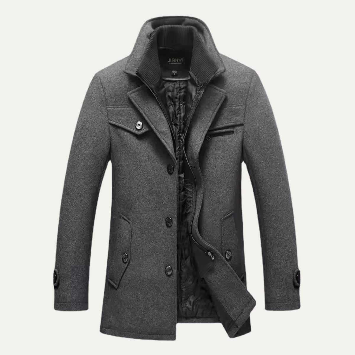 Warm Men's Quilted Trench Coat with Wool Blend