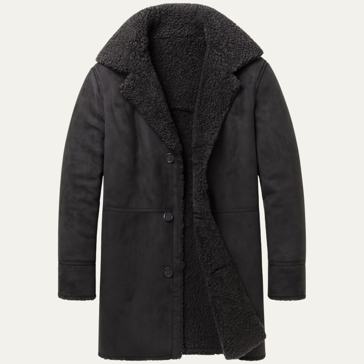 Men's Faux Suede Overcoat with Warm Shearling Inside
