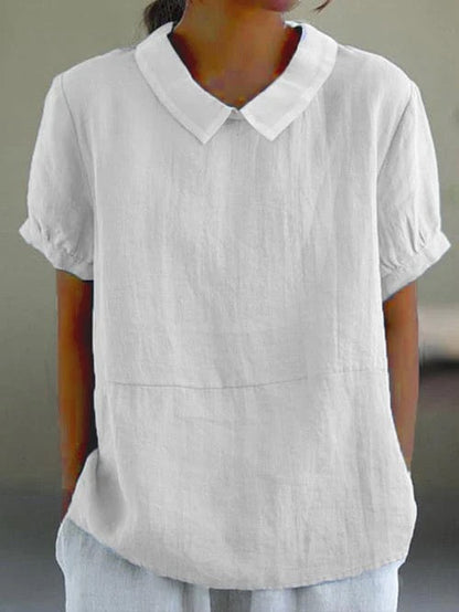 Georgiana Top | Short Sleeve Cotton Blouse with Collar