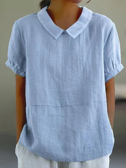 Classic Short Sleeve Cotton Top with Collar - OutfitLondon