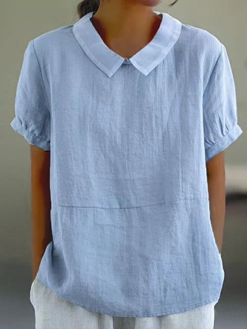 Classic Short Sleeve Cotton Top with Collar - OutfitLondon