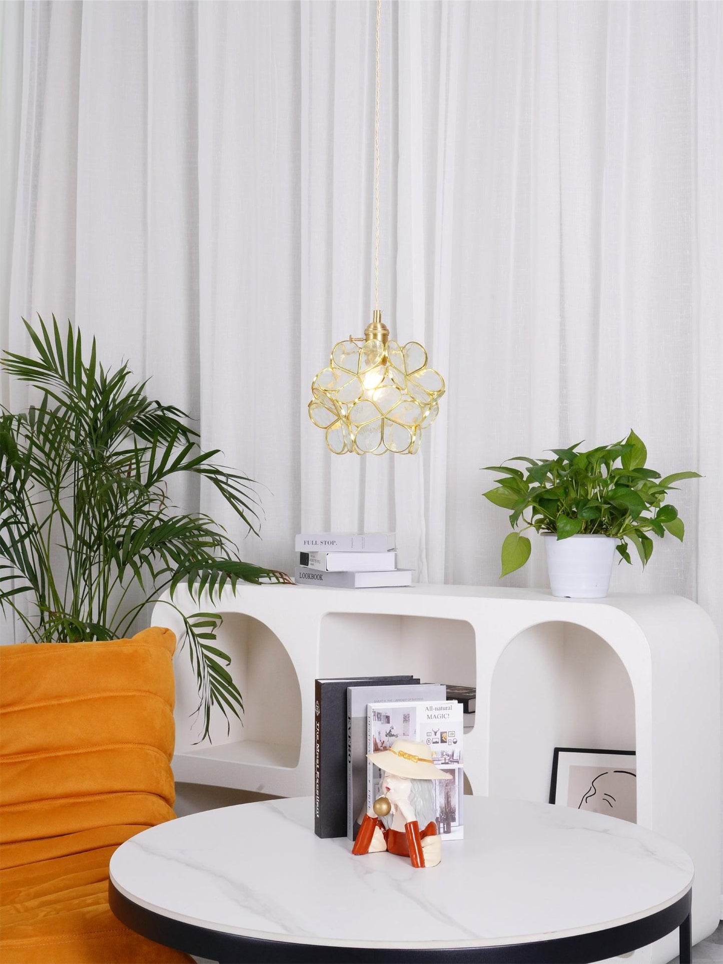 Classic Glass Pendant Light with Brass Accent