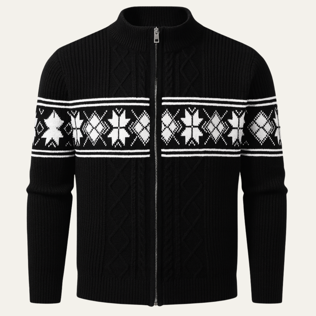 Warm Mens Nordic Zip Up Cardigan Sweater - OutfitLondon