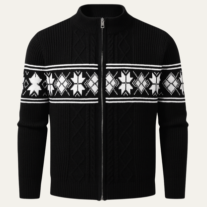 Warm Mens Nordic Zip Up Cardigan Sweater - OutfitLondon