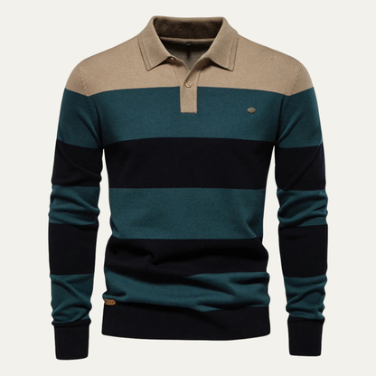 Classic Men's Relaxed Fit Striped Polo Sweater
