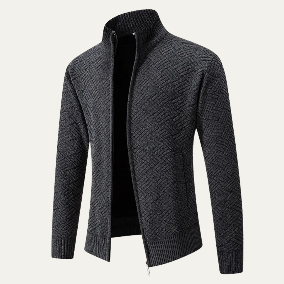Cozy Men's Fleece Lined Knit Zip Up Cardigan
