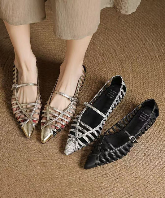 Women's Leather Pointed Toe Sandals Cushioned Insole Brown - OutfitLondon