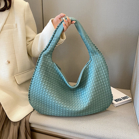 Woven Brown Leather Tote Shoulder Bag