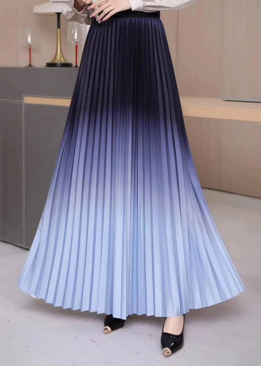 Women's High Waisted Pleated Skirt Cotton Blend Gray Blue - OutfitLondon