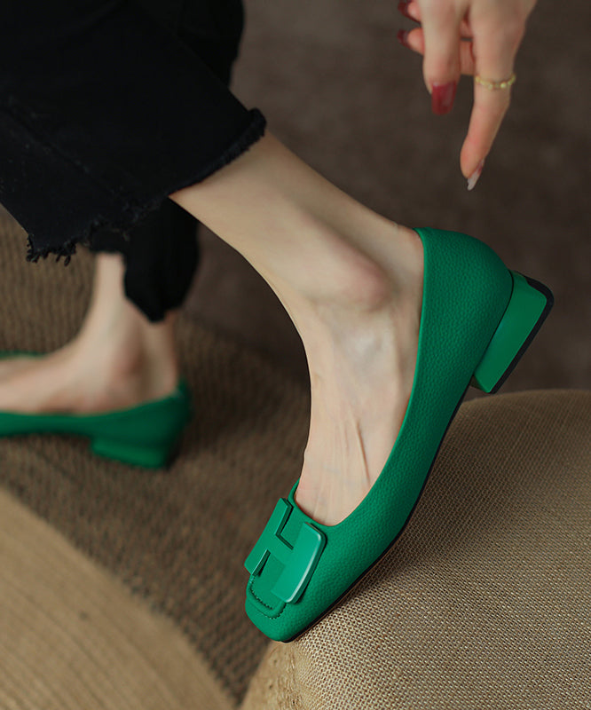 Women's Green Leather Flats Comfortable Cowhide - OutfitLondon
