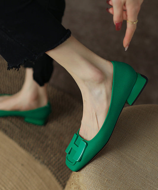 Women's Green Leather Flats Comfortable Cowhide - OutfitLondon