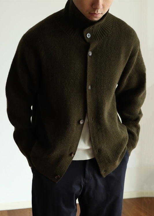 Men's Wool Cardigan Coat Green Warm Winter - OutfitLondon