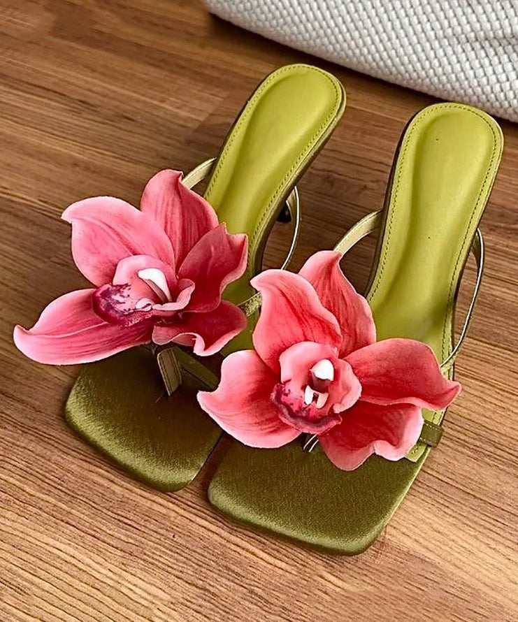 Women's High Heel Sandals Green Floral Print Cushioned - OutfitLondon
