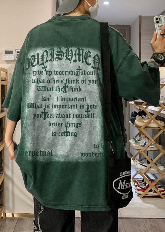 Men's Oversized Cotton T Shirt Green Breathable - OutfitLondon