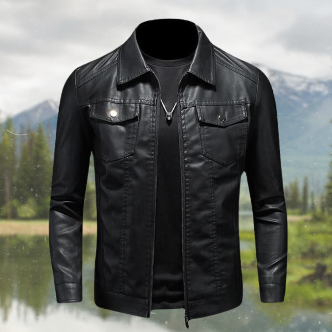 Men's Classic Synthetic Leather Zipper Jacket - OutfitLondon