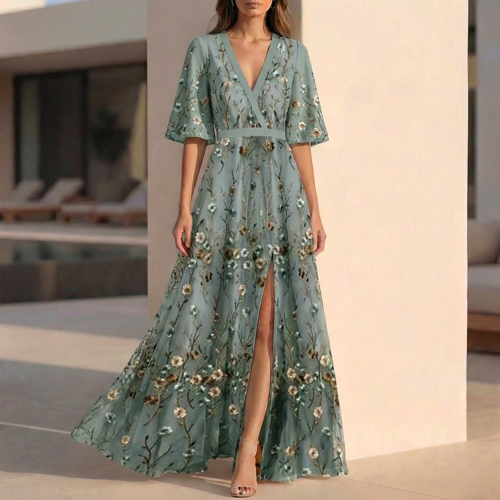 Beautiful Floral V-Neck Maxi Summer Dress