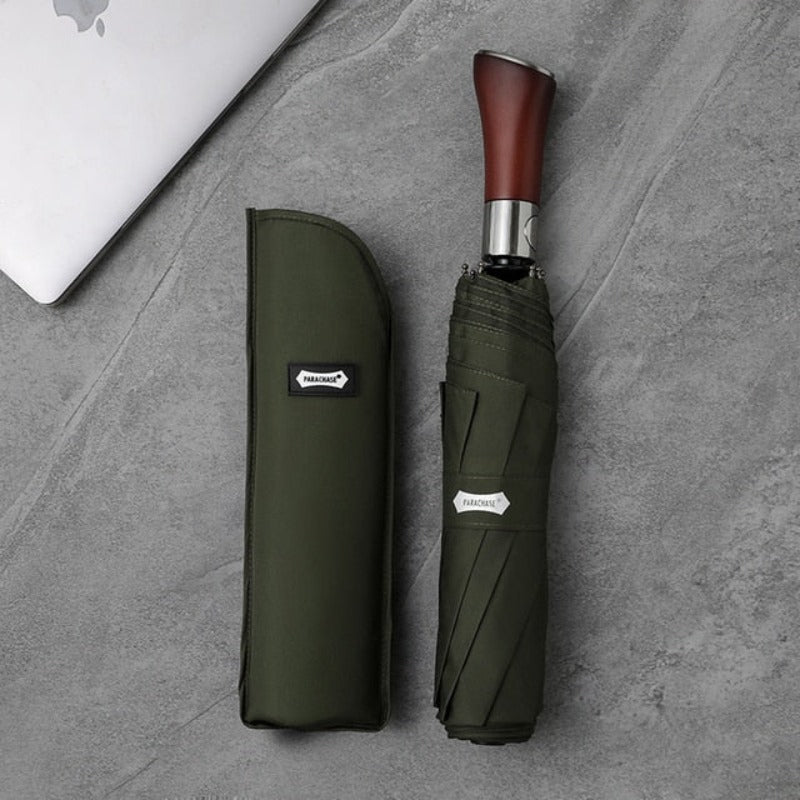 Portable Stormproof Umbrella With Wooden Handle