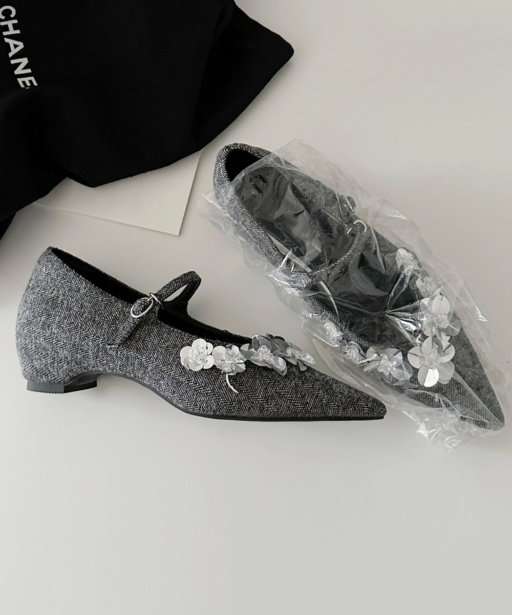 Women's Heeled Shoe Gray Cotton 5cm Thick Heel Comfortable - OutfitLondon