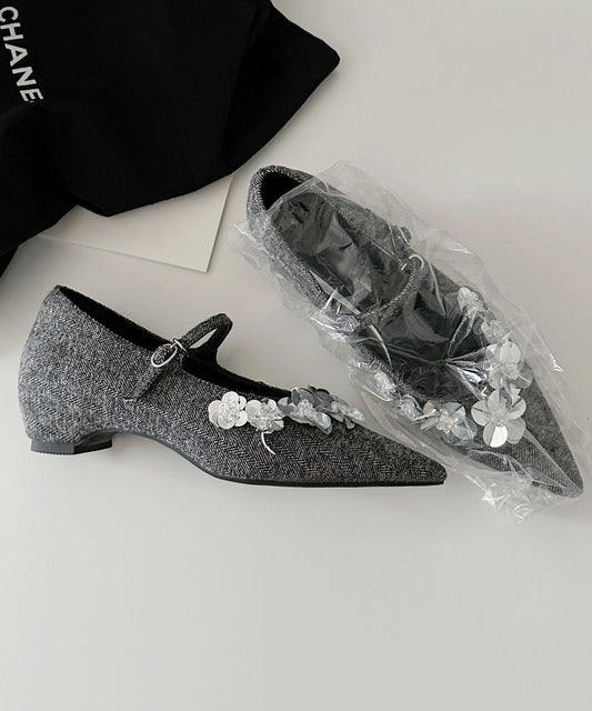 Women's Heeled Shoe Gray Cotton 5cm Thick Heel Comfortable - OutfitLondon