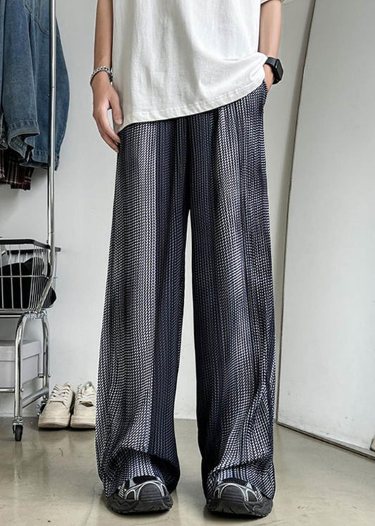 Mens Silk Patchwork Pants Breathable Elastic Waist Black - OutfitLondon