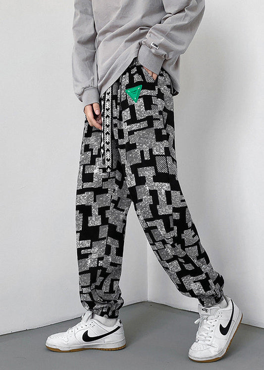 Mens Jogger Pants Oversized Grey Cotton Blend Elastic Waist - OutfitLondon